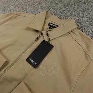 NEW True Religion Jacket Mens S Beige Brown Full Zip Up Twill Bomber Coat Casual